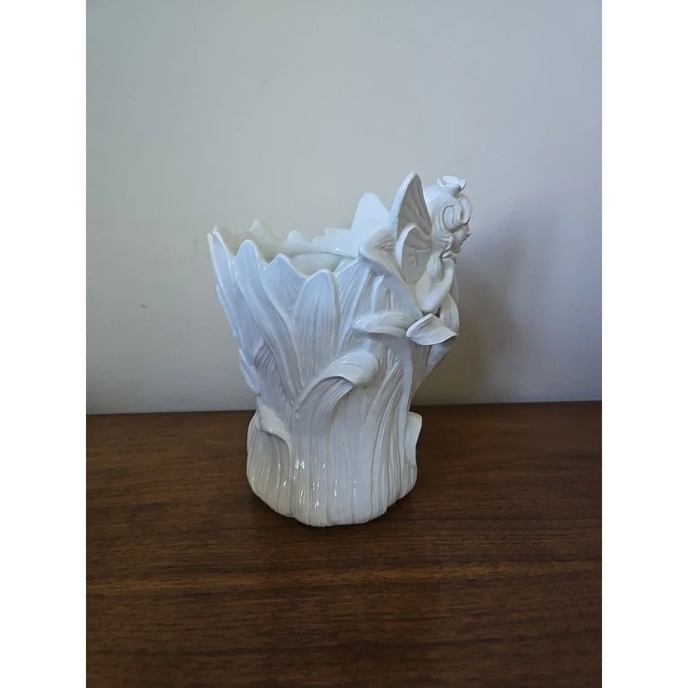 Fitz and Floyd Fairy Collection Vase Art Nouveau White Ceramic Mythical 8.5